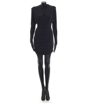 Short Black Mini Dress - Lurex Jersey, Cowl Back