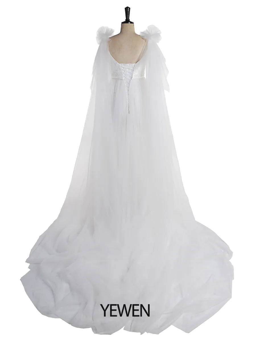 Shoulder Ruffles Flower Long Maternity Wedding Gown Photo Shoot Dress