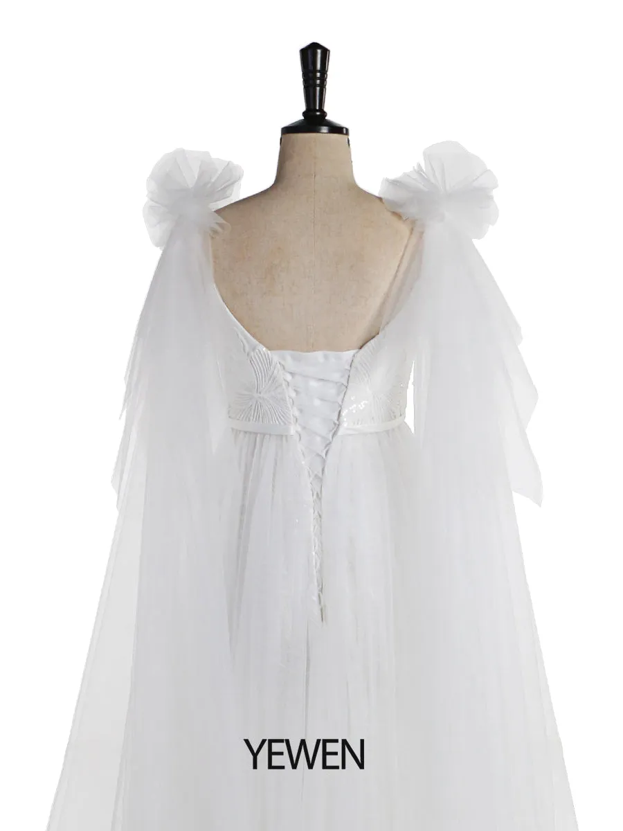 Shoulder Ruffles Flower Long Maternity Wedding Gown Photo Shoot Dress