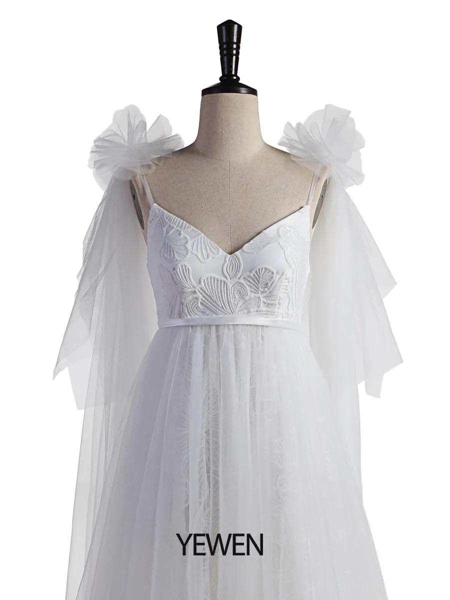 Shoulder Ruffles Flower Long Maternity Wedding Gown Photo Shoot Dress