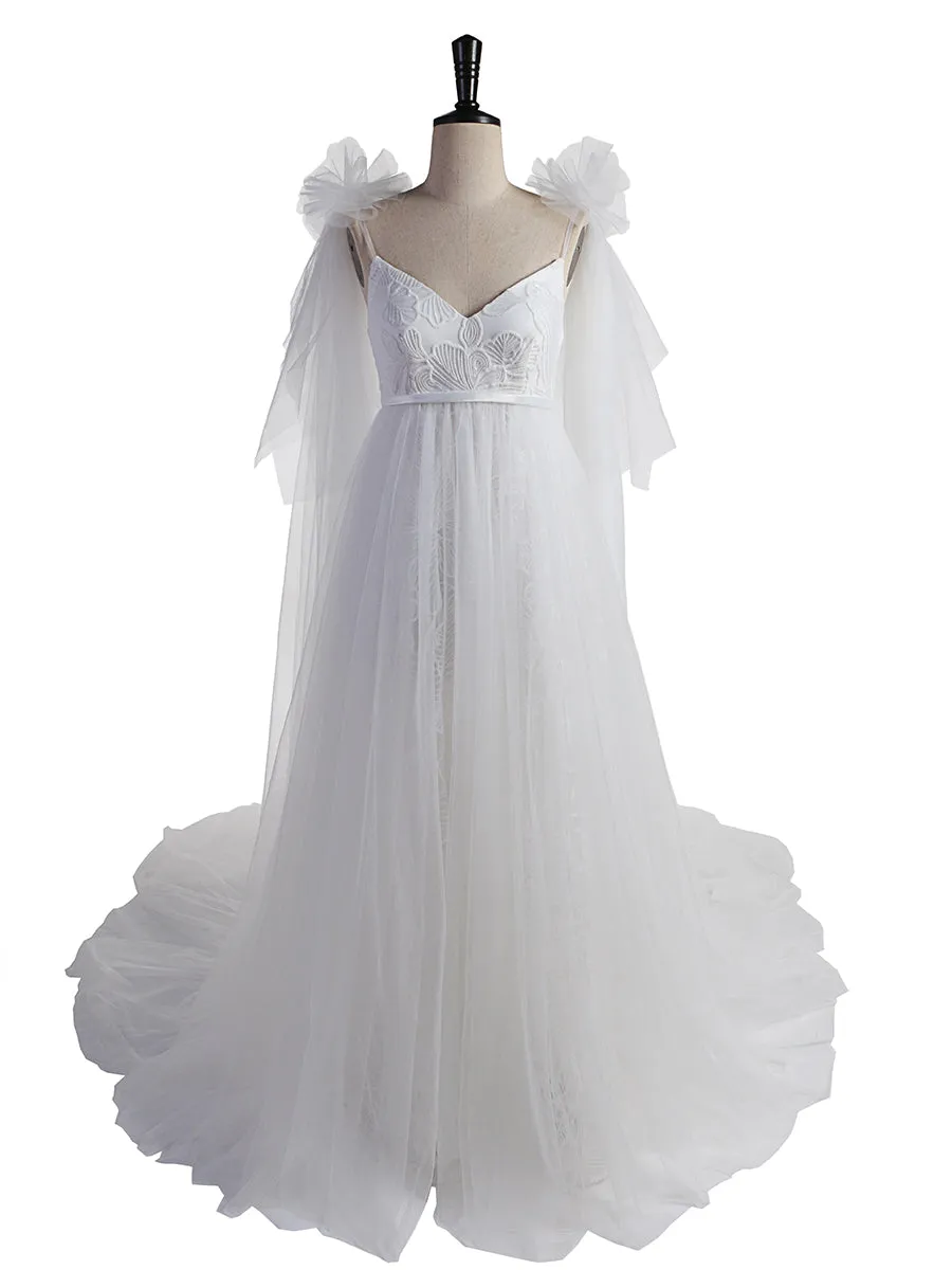 Shoulder Ruffles Flower Long Maternity Wedding Gown Photo Shoot Dress