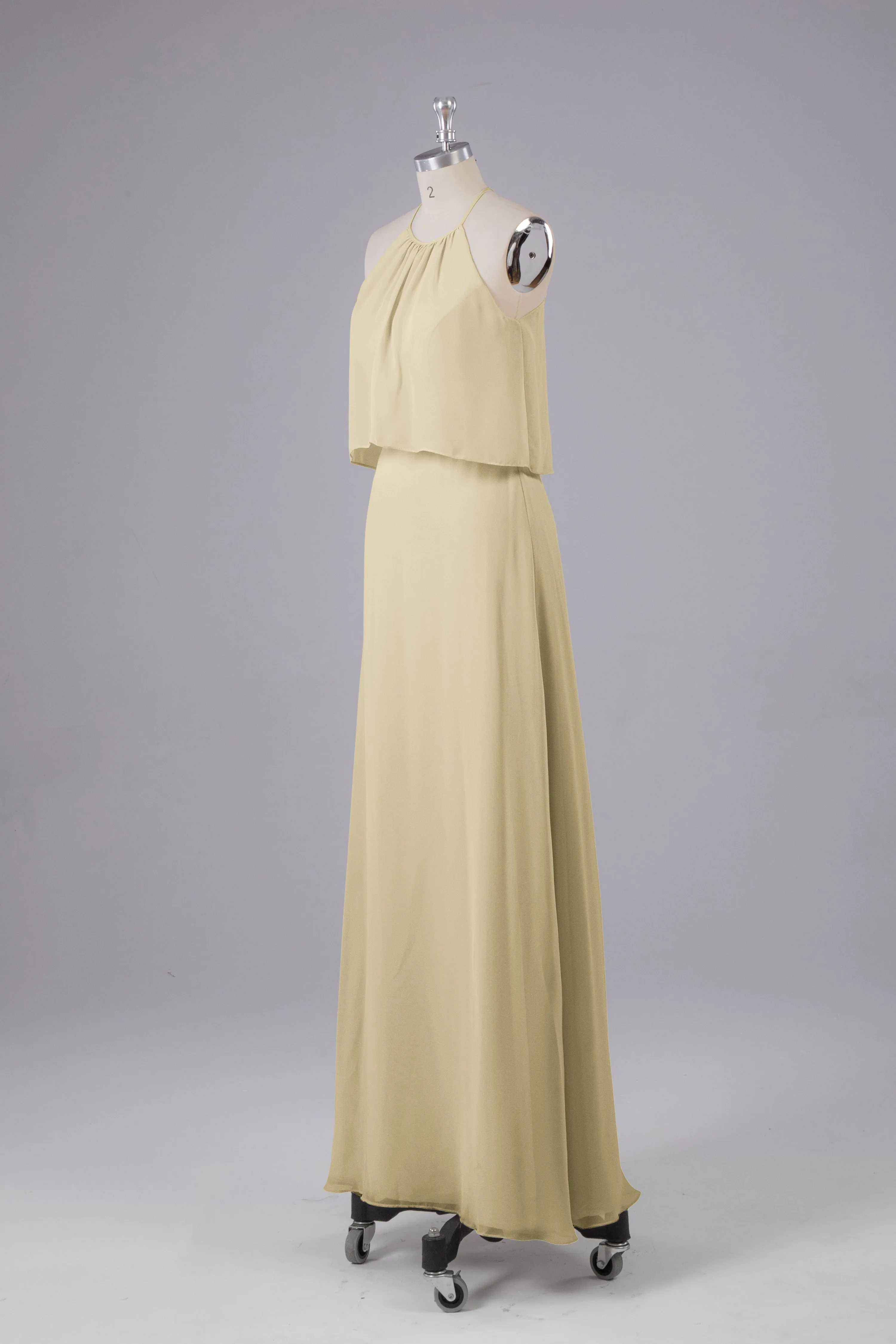 Simple Chiffon Column Halter Long Bridesmaid Dresses