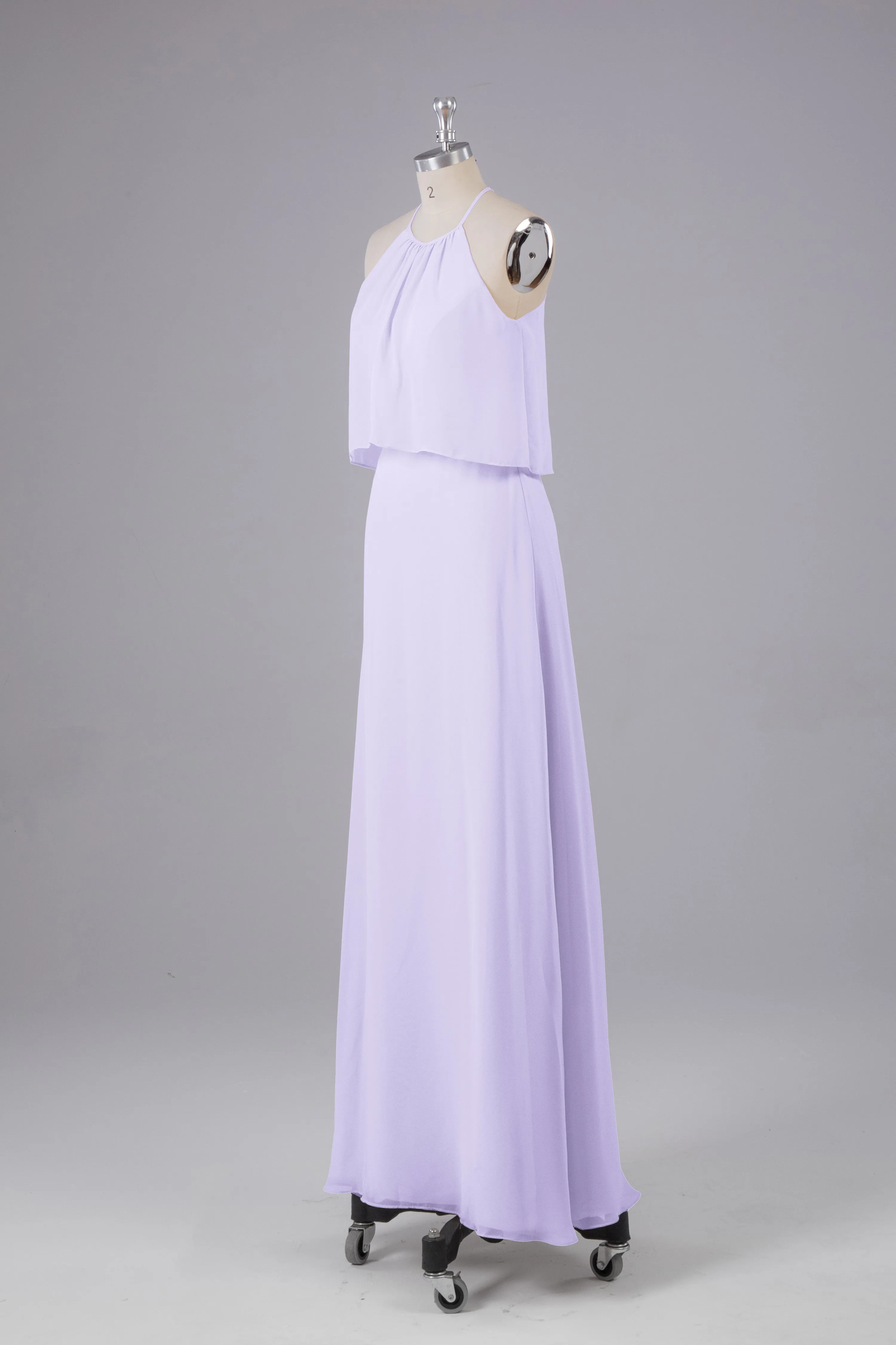 Simple Chiffon Column Halter Long Bridesmaid Dresses