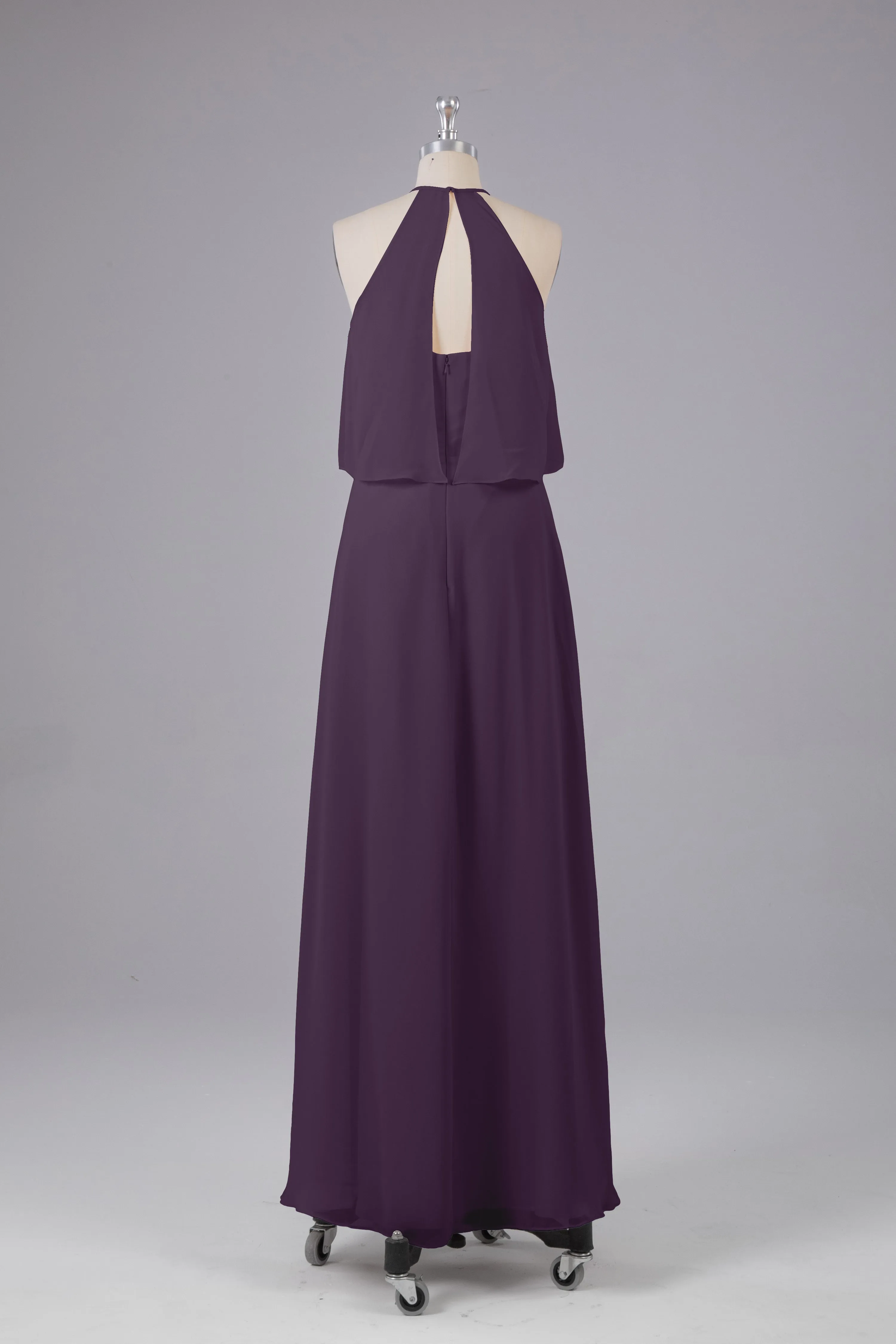Simple Chiffon Column Halter Long Bridesmaid Dresses