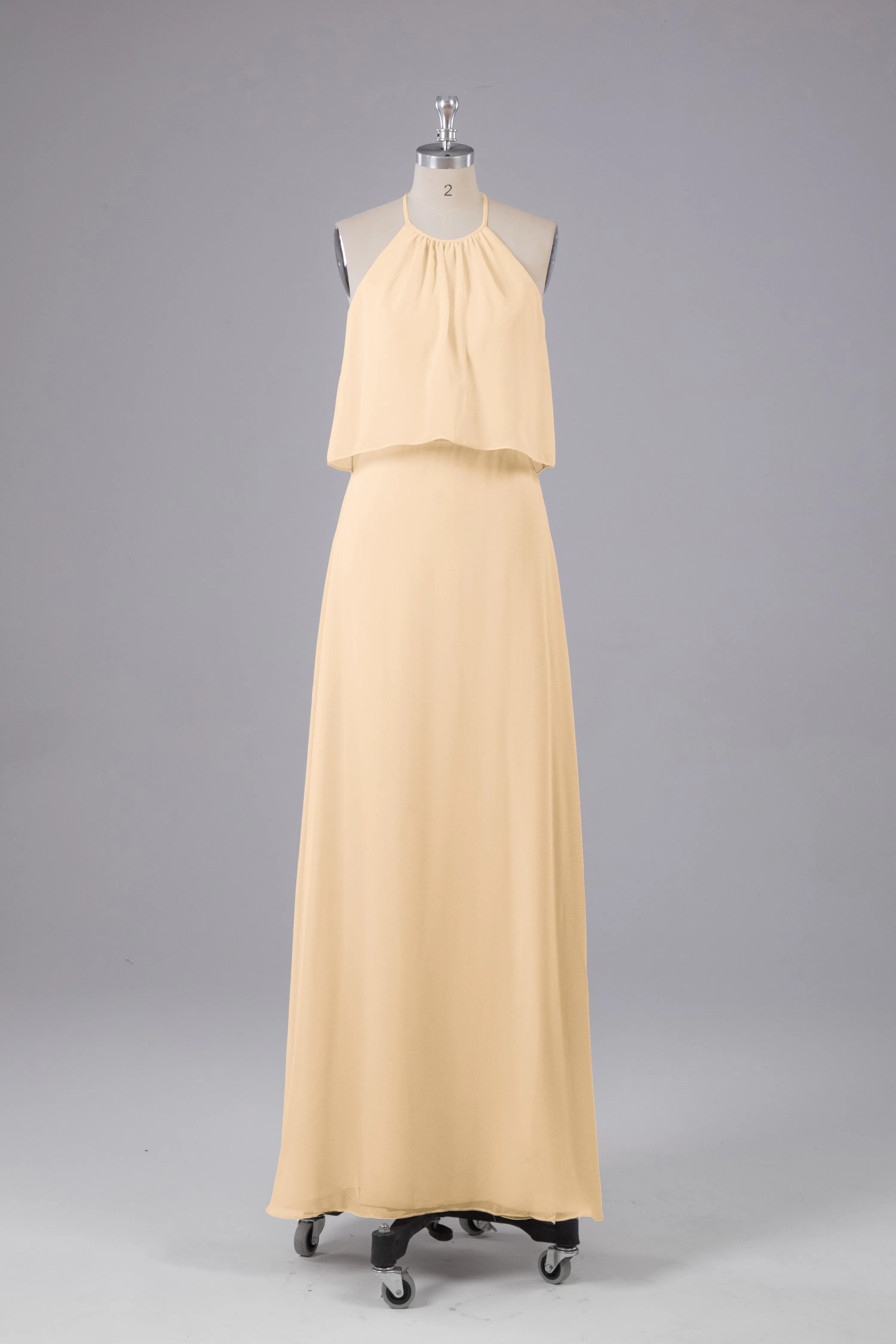 Simple Chiffon Column Halter Long Bridesmaid Dresses