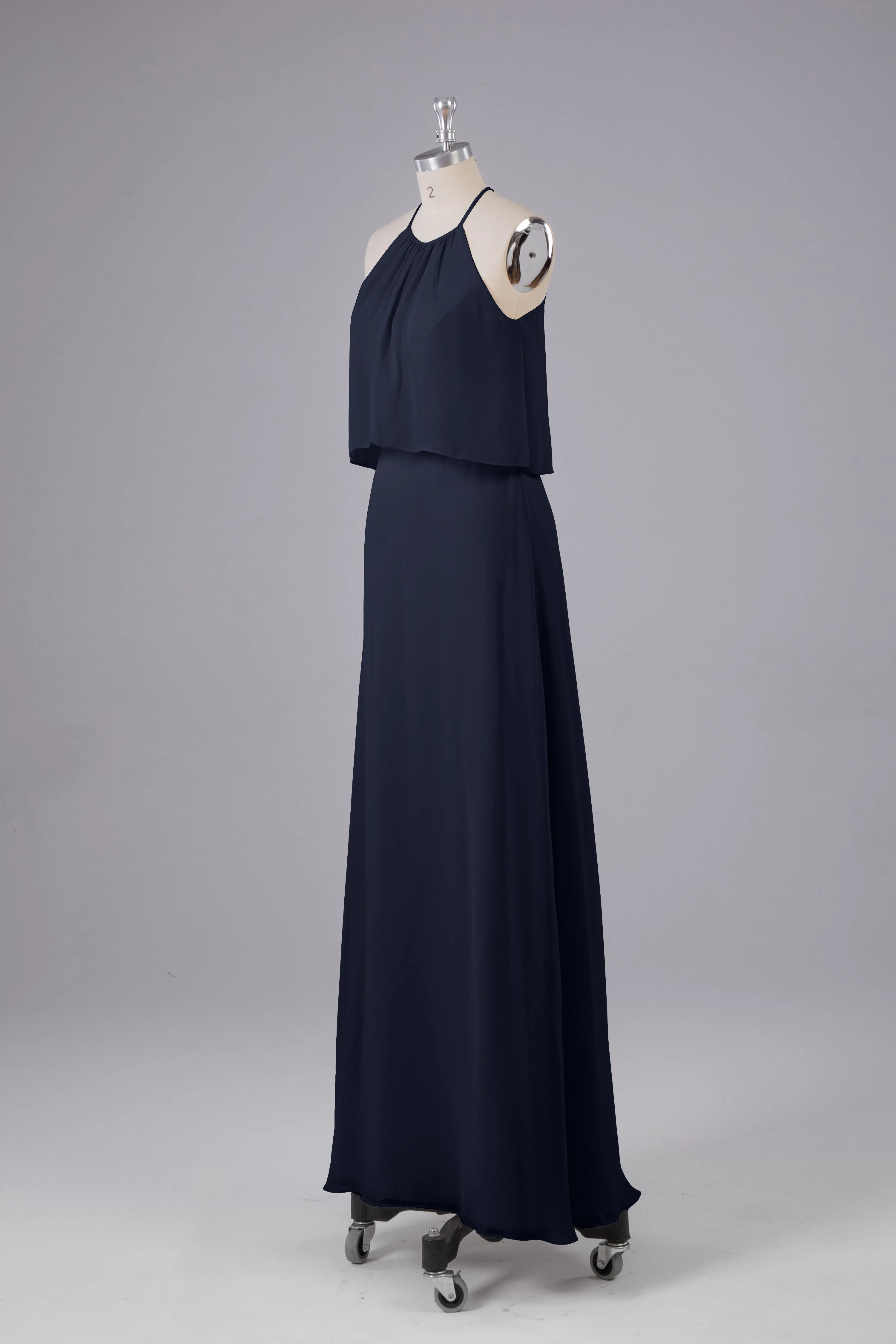 Simple Chiffon Column Halter Long Bridesmaid Dresses