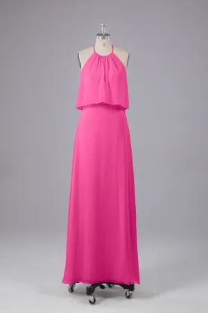 Simple Chiffon Column Halter Long Bridesmaid Dresses