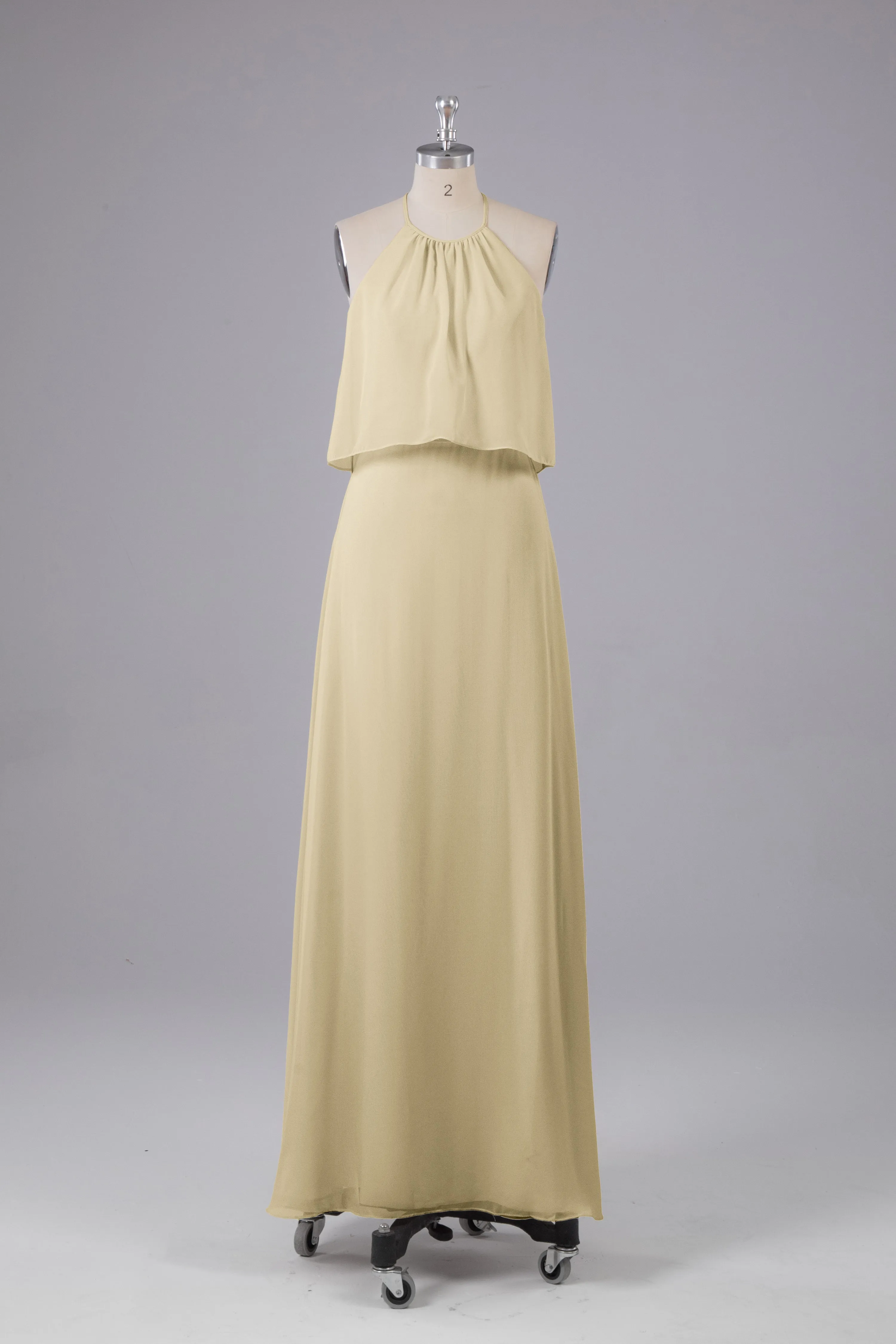 Simple Chiffon Column Halter Long Bridesmaid Dresses