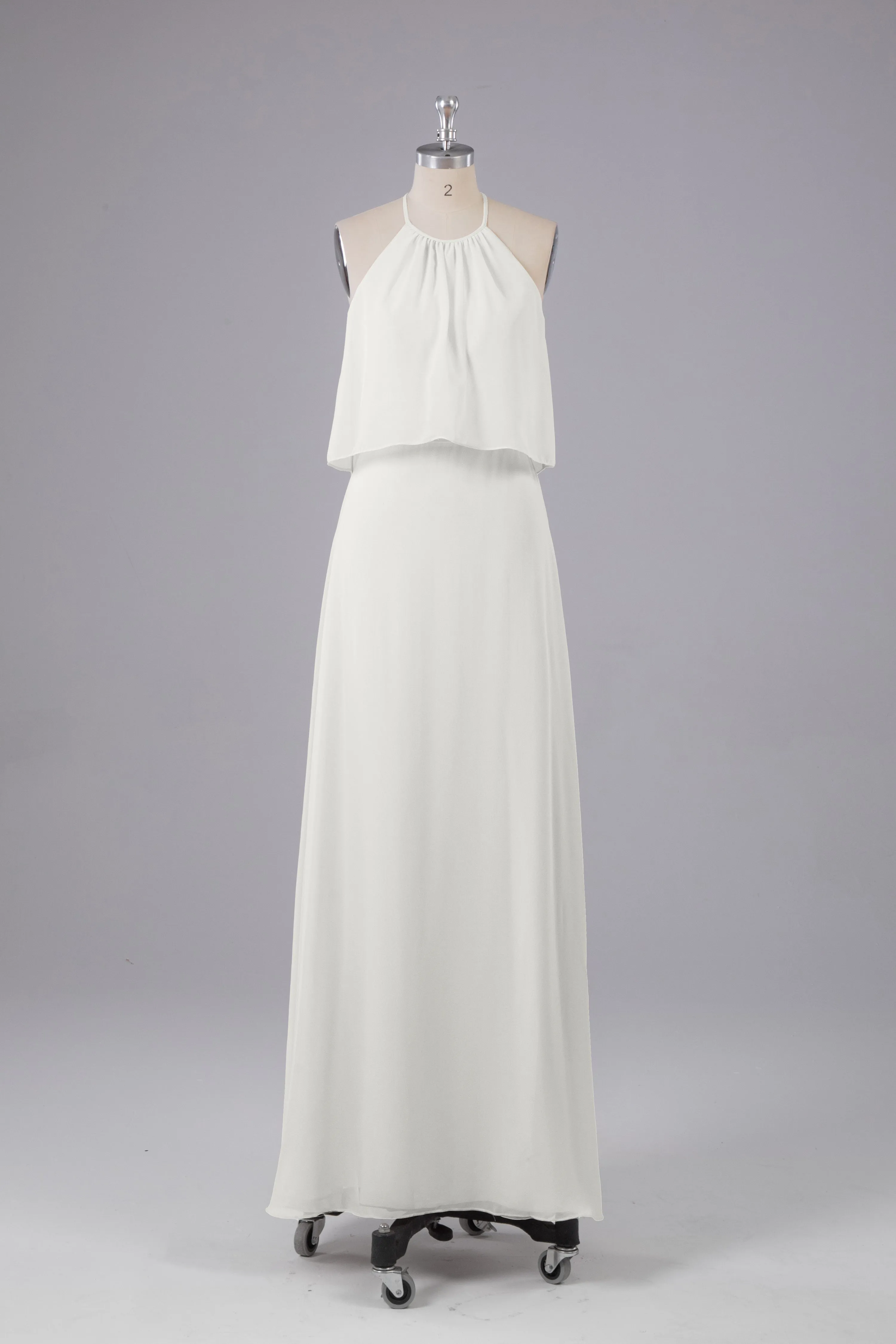 Simple Chiffon Column Halter Long Bridesmaid Dresses