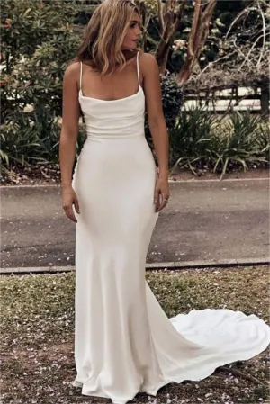 Simple Spaghetti Straps Sleeveless Sweep Train Wedding Dresses