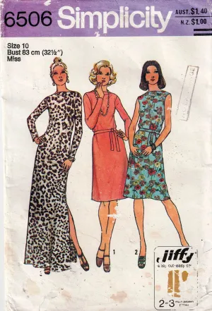 Simplicity 6506 Womens JIFFY Bateau Neck Dress 1970s Vintage Sewing Pattern Size 10 Bust 32.5 inches
