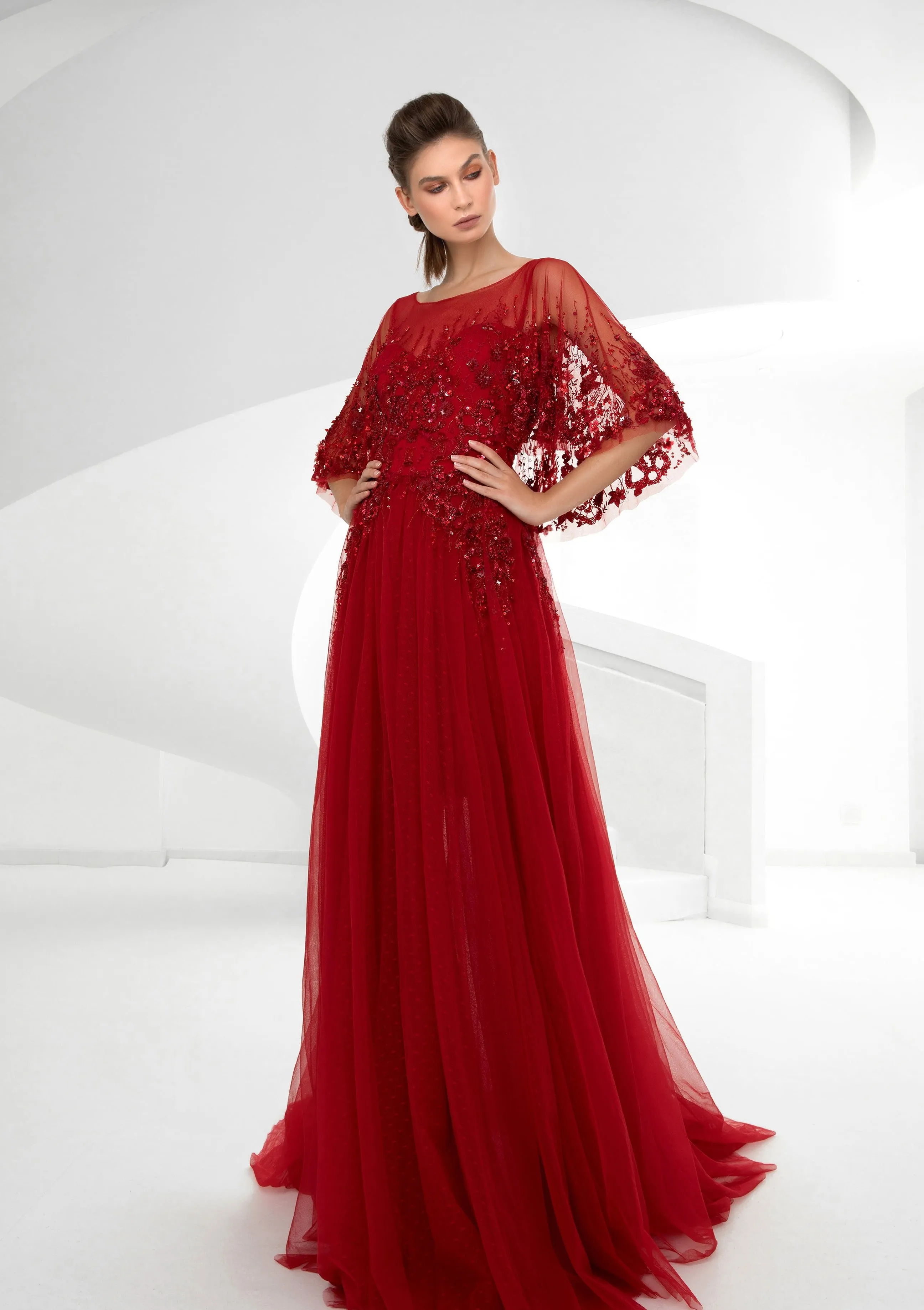 SK • Classic Gown with Cape Sleeves