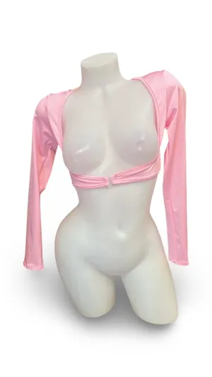 Sleeved Clip Crop Top Baby Pink