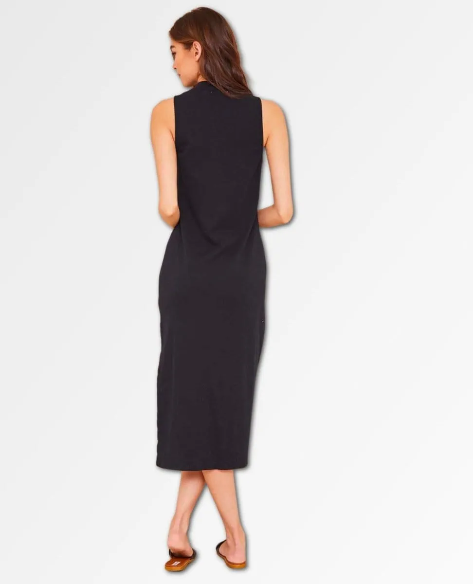 Sleeveless Mock Neck Midi Dress Black