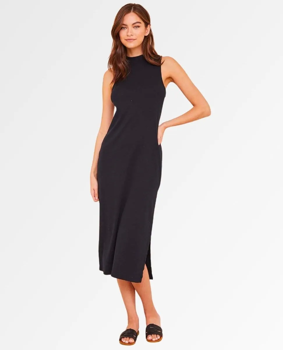 Sleeveless Mock Neck Midi Dress Black