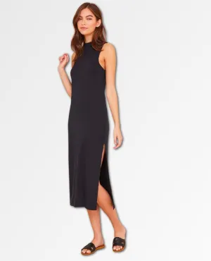 Sleeveless Mock Neck Midi Dress Black