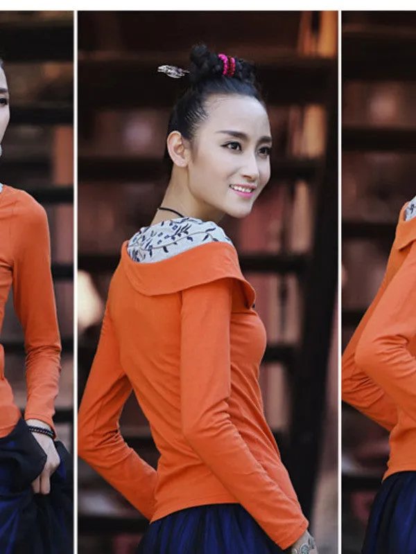 sloping embroidered shoulder top