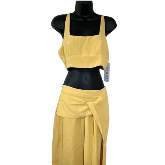 SNDYS Petal and Pup Yellow Zanita 2 Piece Tank and Twist Waist Midi Skirt Medium