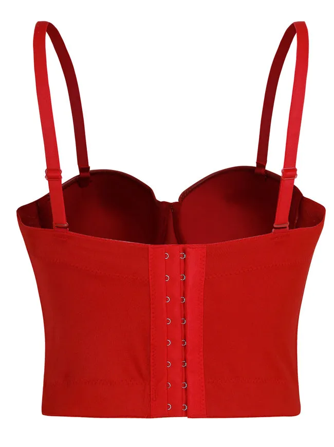 Spaghetti Straps Push Up Faux Leather Bustier Crop Top Bra