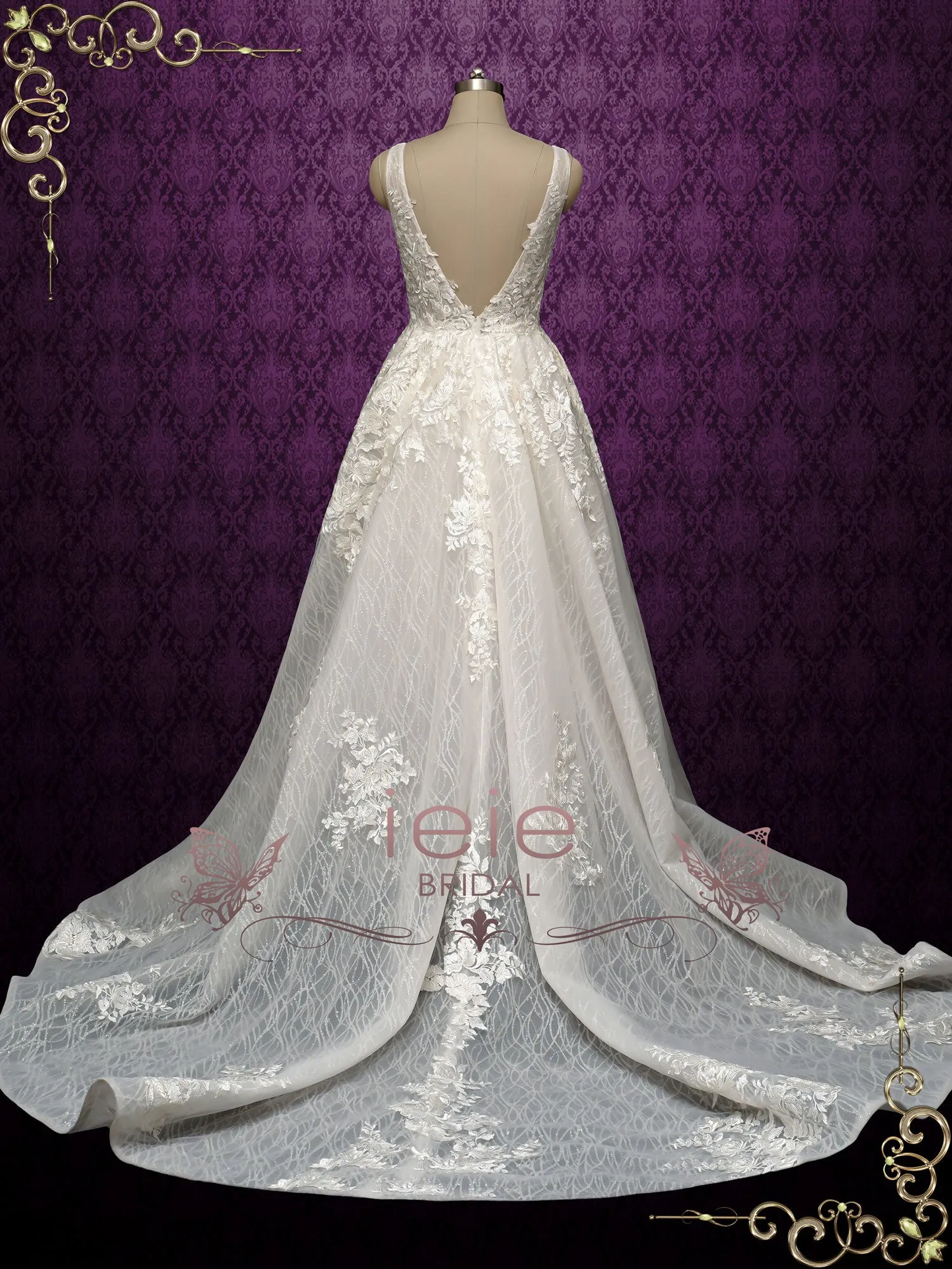 Sparkly Lace Ball Gown with Open Back BRISA