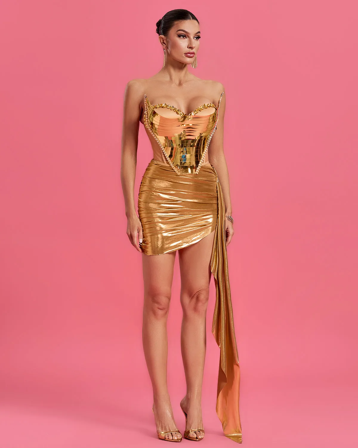 Spectacular Mirrored Draped Prom Dress