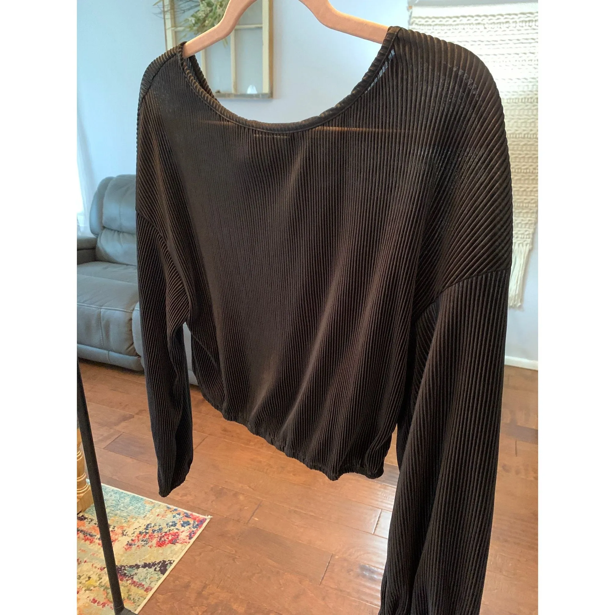 Spontaneous Long Sleeve Satin Top - Black