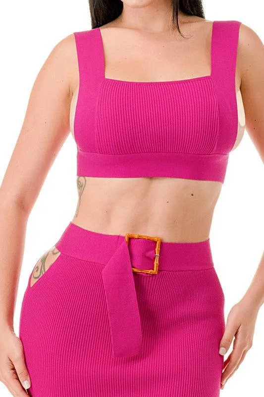 Squared Neck Crop Top and Maxi Skirt Set