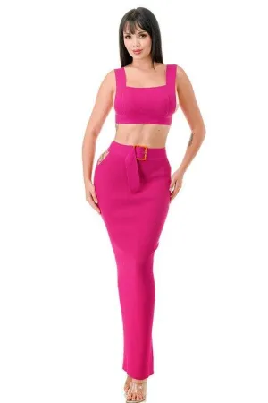 Squared Neck Crop Top and Maxi Skirt Set