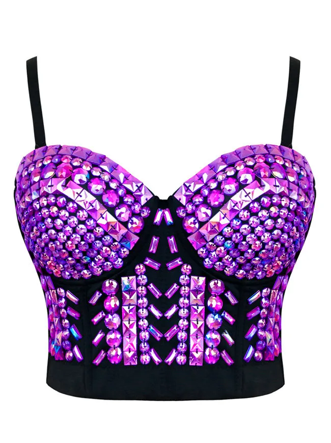 Steampunk Studs Rivets Beaded Clubwear Bustier Crop Top Bra