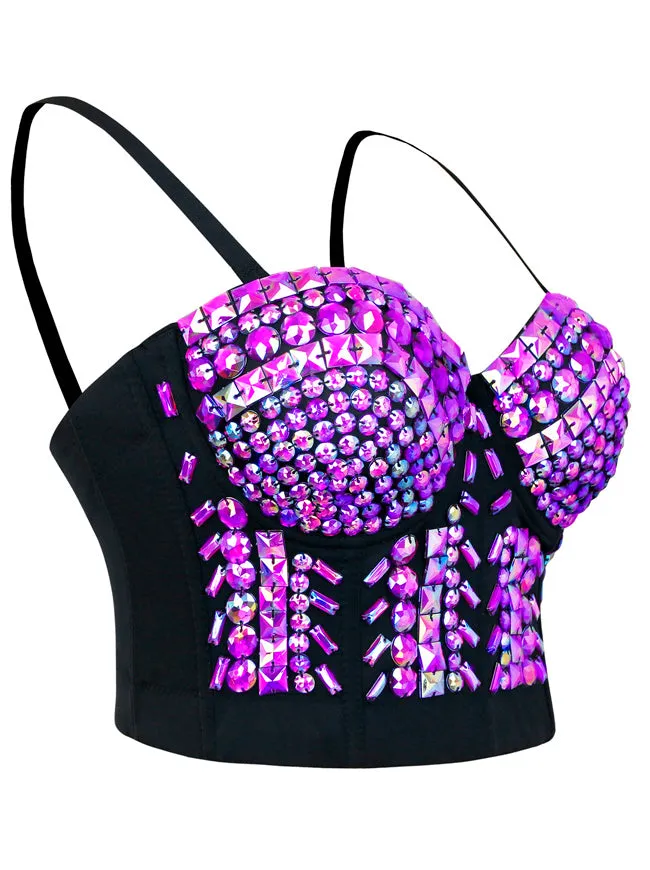 Steampunk Studs Rivets Beaded Clubwear Bustier Crop Top Bra