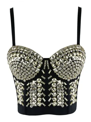 Steampunk Studs Rivets Beaded Clubwear Bustier Crop Top Bra