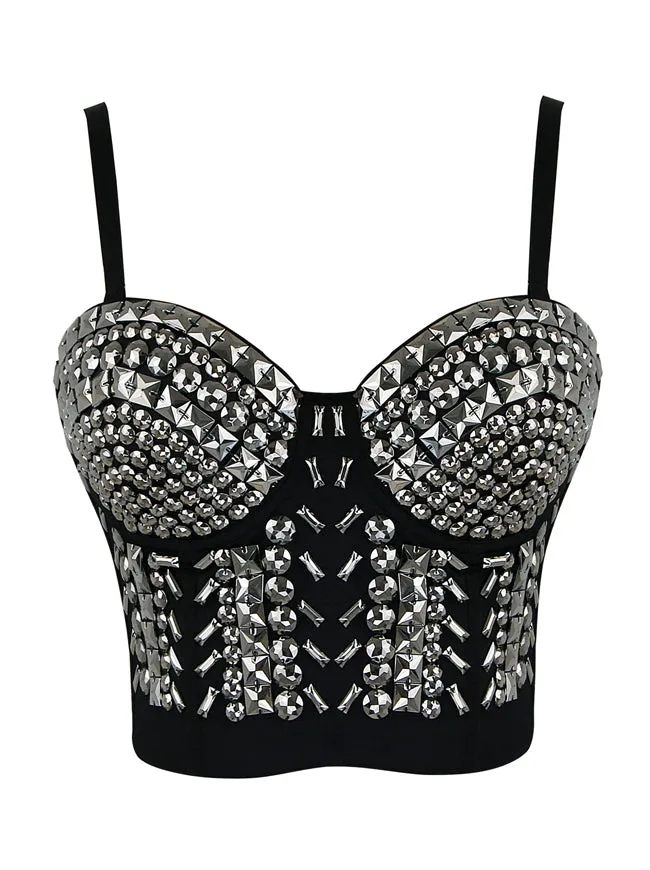 Steampunk Studs Rivets Beaded Clubwear Bustier Crop Top Bra