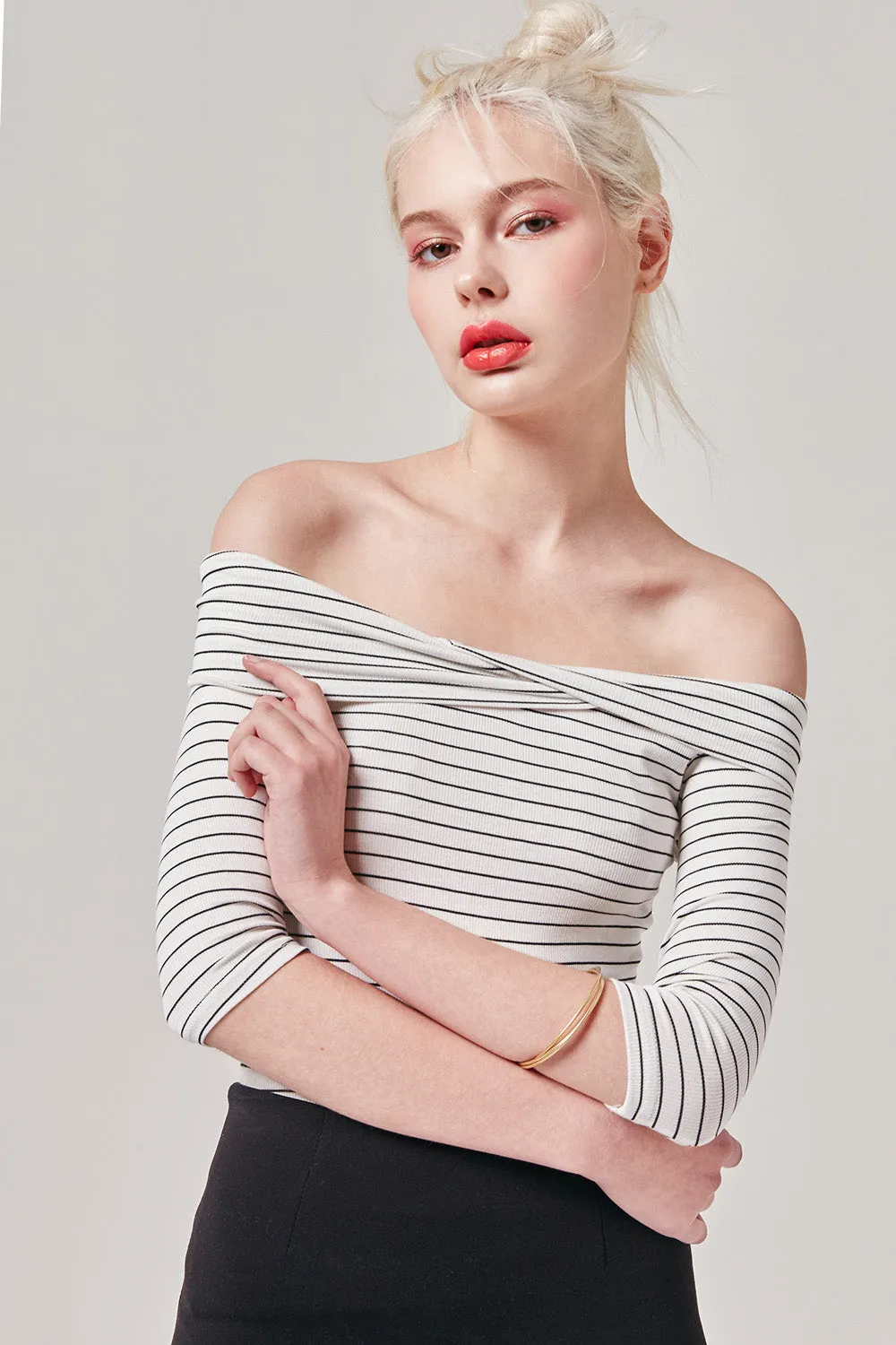Striped Bardot Top