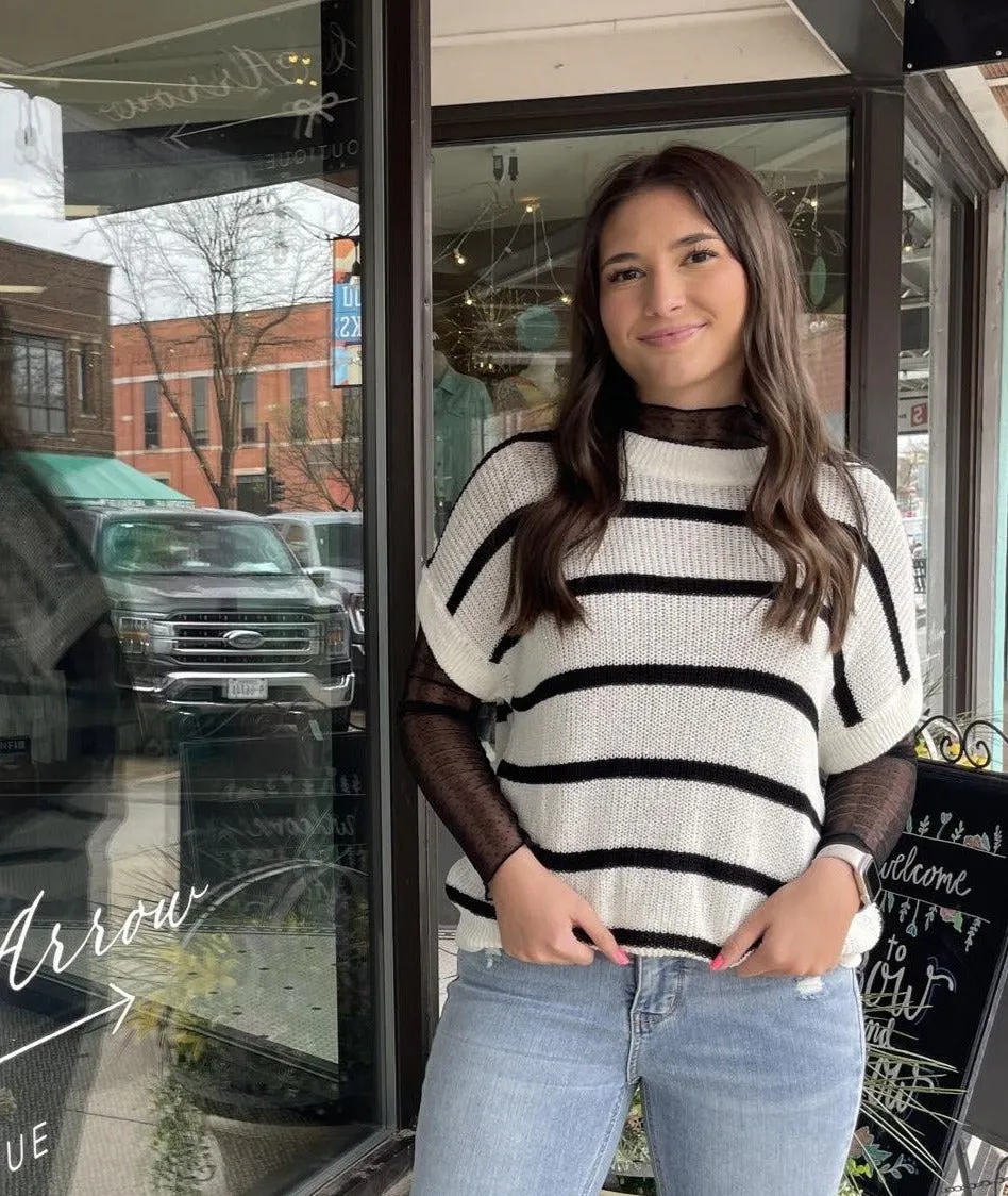 Striped Drop Shoulder Light Knitted Top