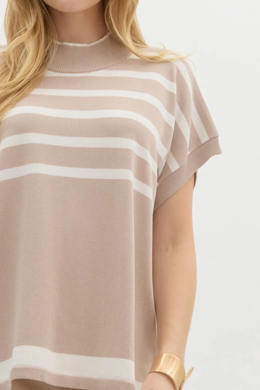 Striped Mock Neck Top {Latte}