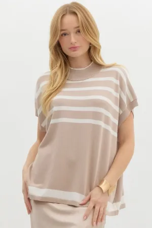 Striped Mock Neck Top {Latte}