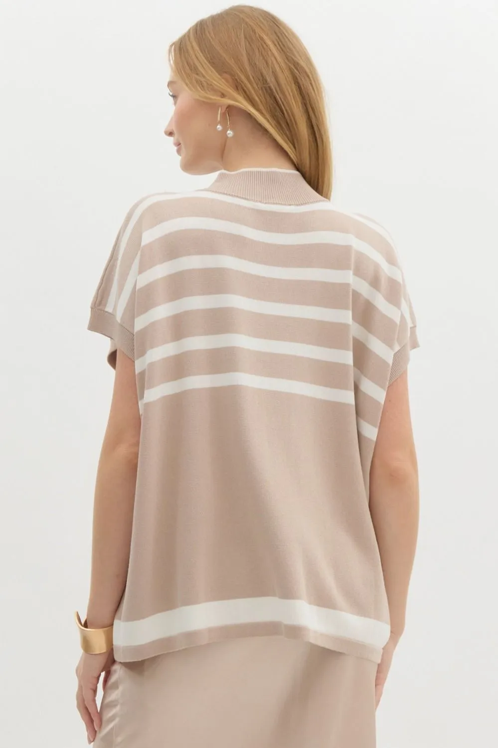 Striped Mock Neck Top {Latte}