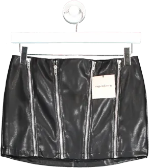 Superdown Black Faux Leather Zip Detail Mini Skirt UK XS