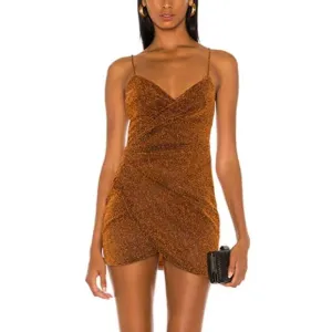 Superdown Metallic Rust Bronze Mini Slip Dress SMALL Ruched Revolve Delanie NEW