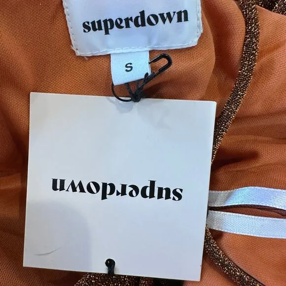Superdown Metallic Rust Bronze Mini Slip Dress SMALL Ruched Revolve Delanie NEW