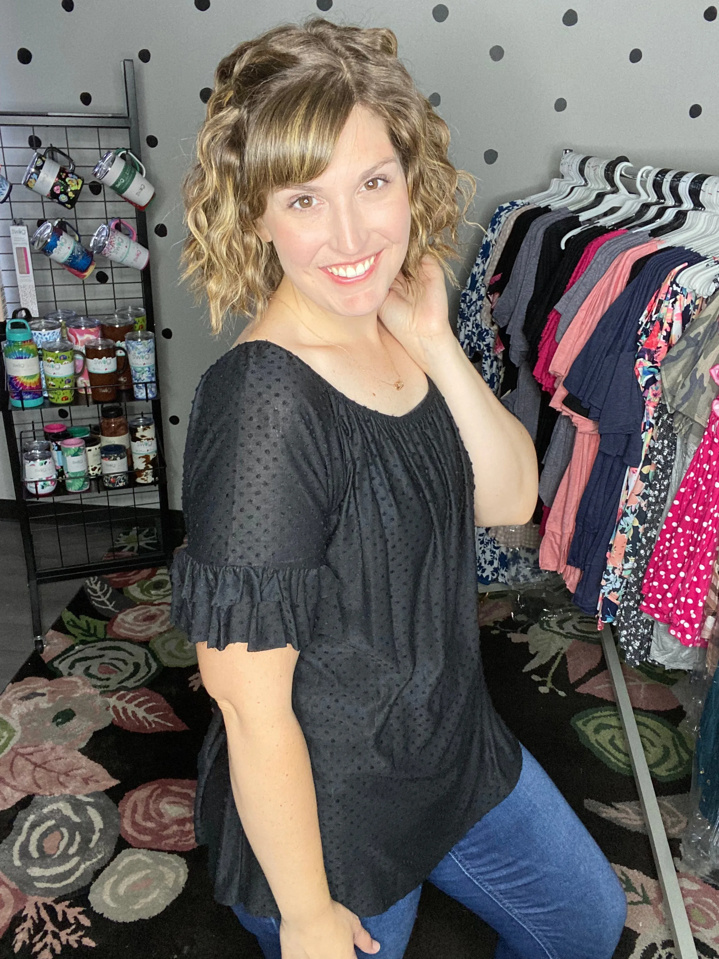 Swiss Dot Off Shoulder Top