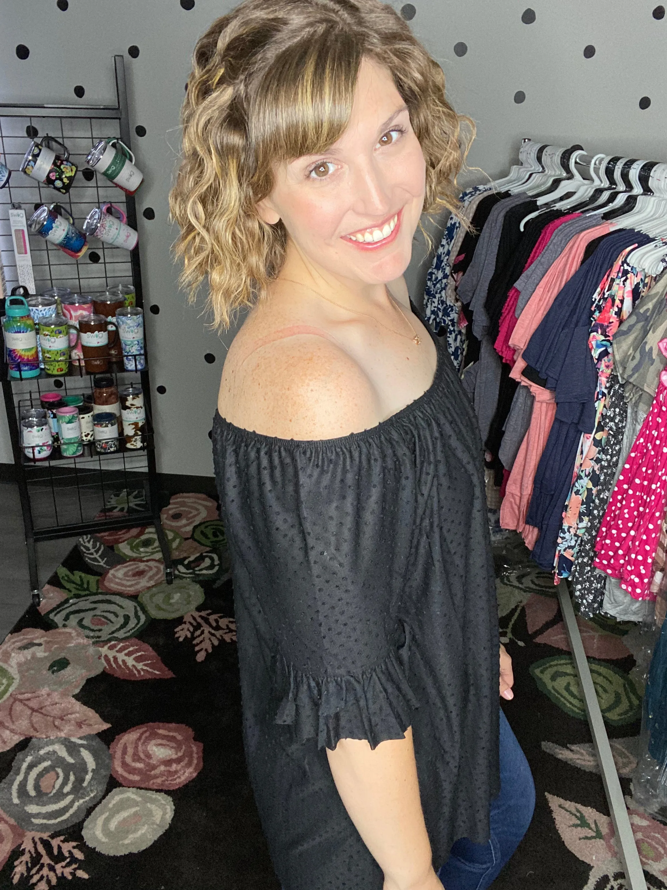Swiss Dot Off Shoulder Top