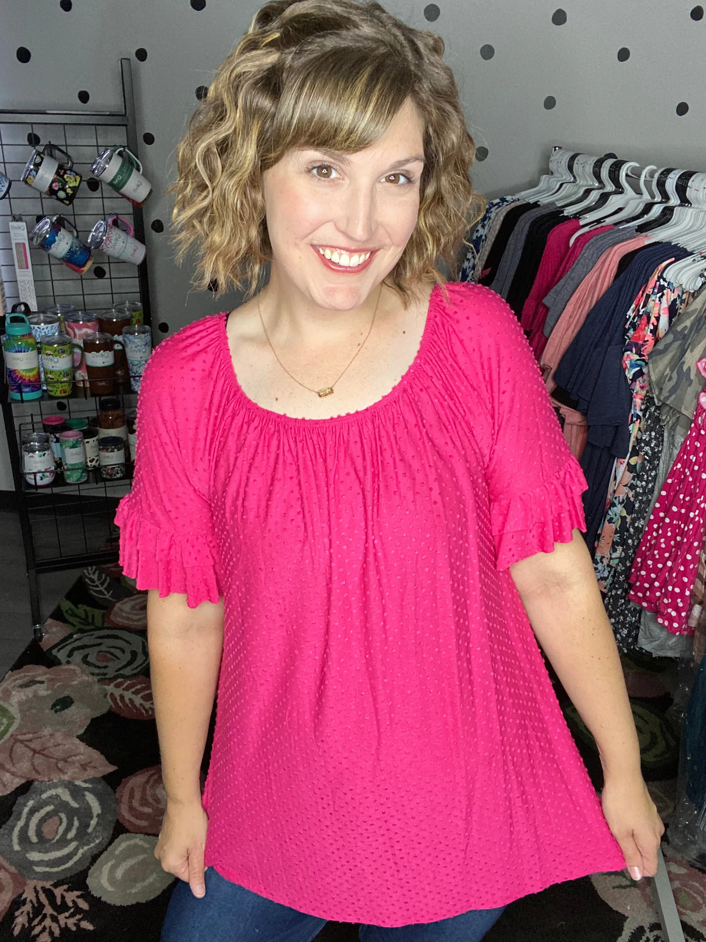 Swiss Dot Off Shoulder Top