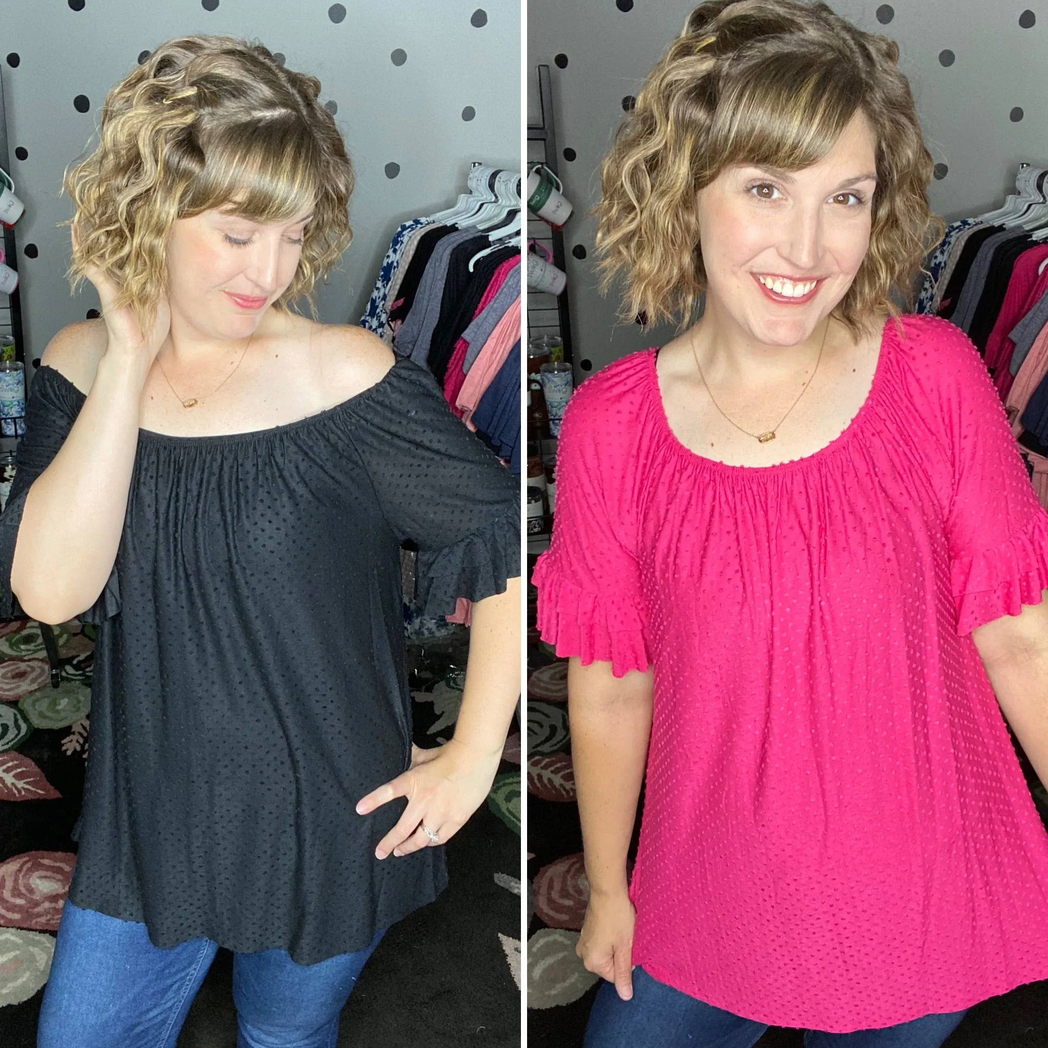 Swiss Dot Off Shoulder Top