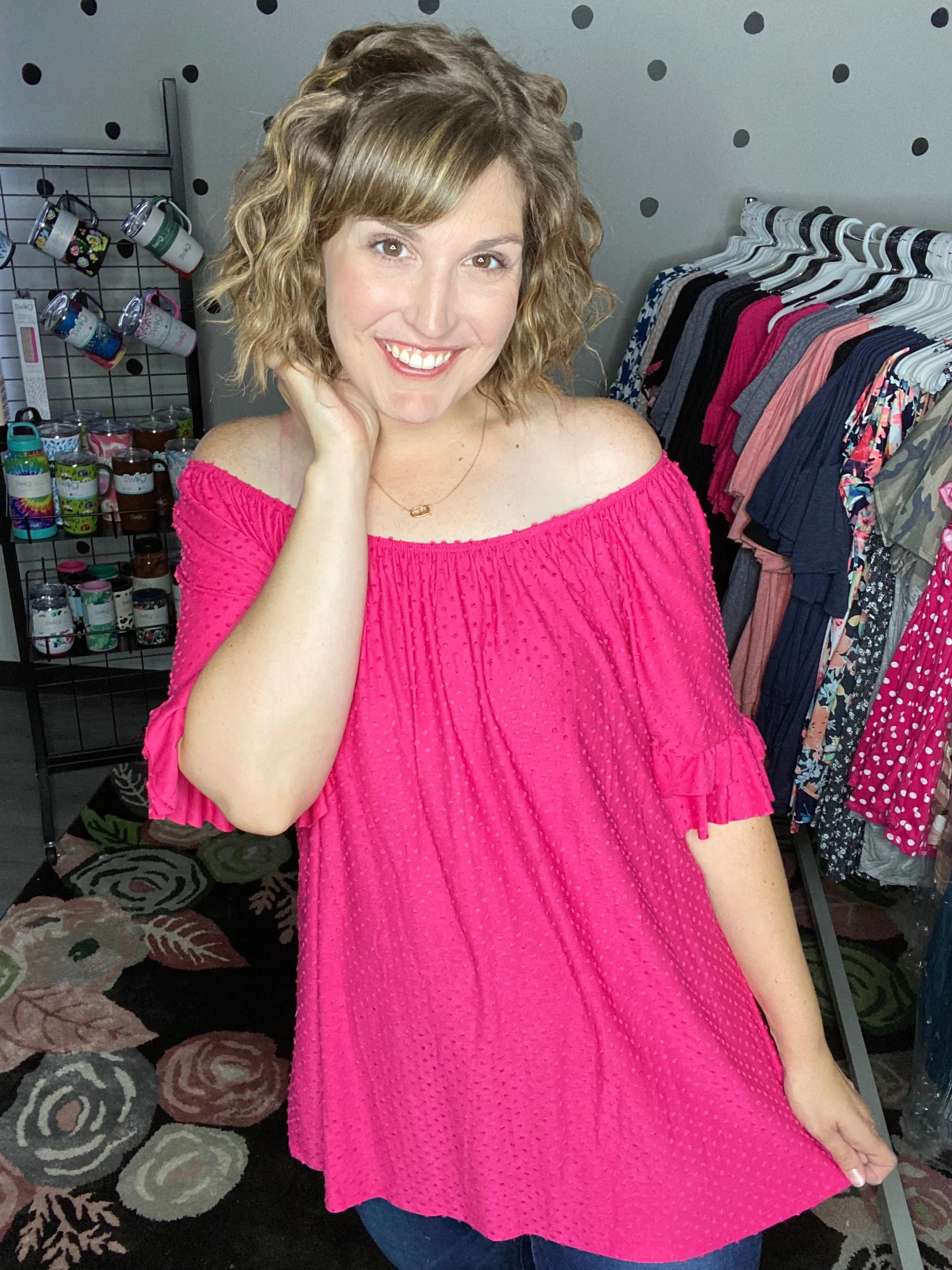 Swiss Dot Off Shoulder Top