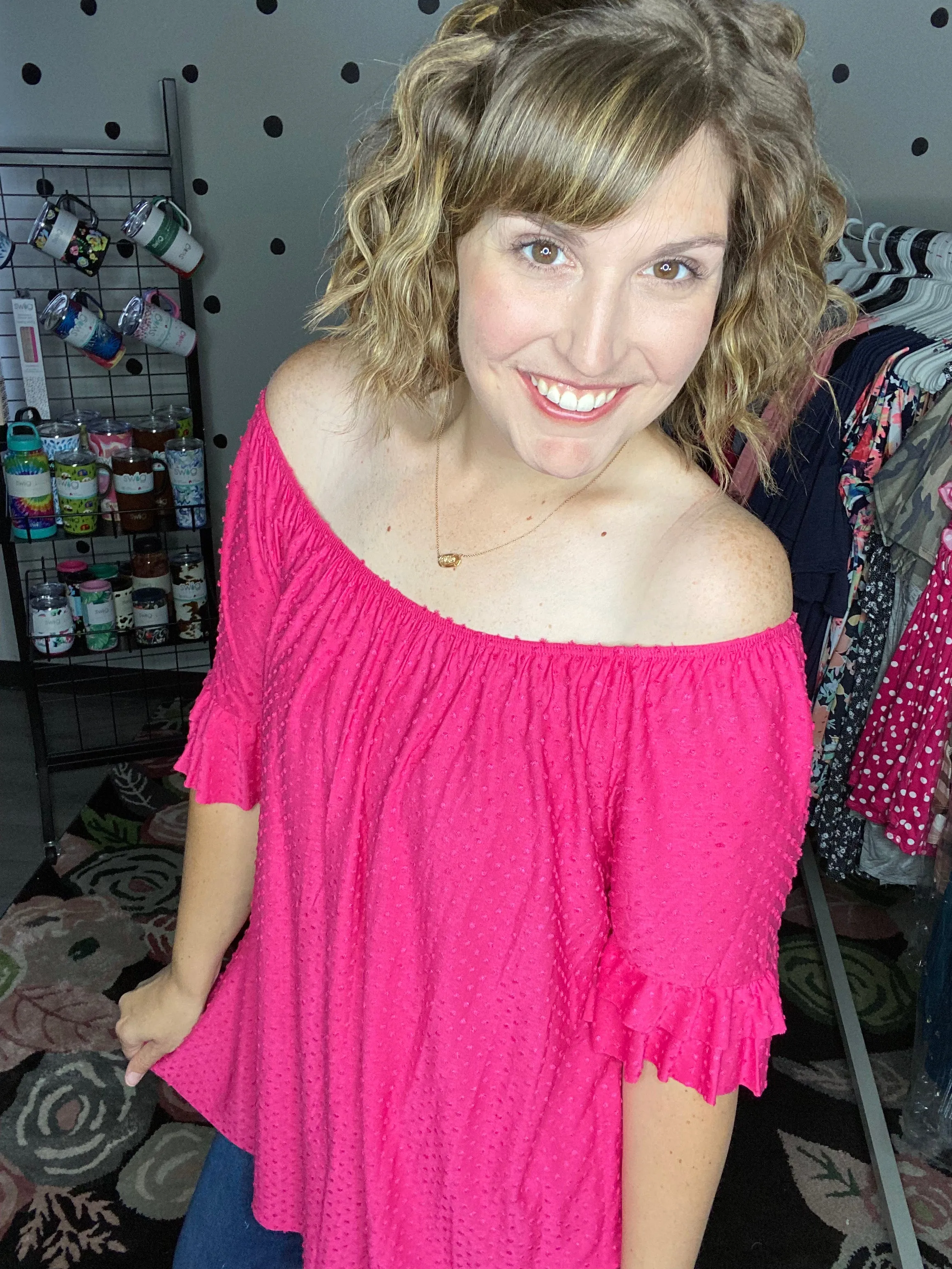 Swiss Dot Off Shoulder Top