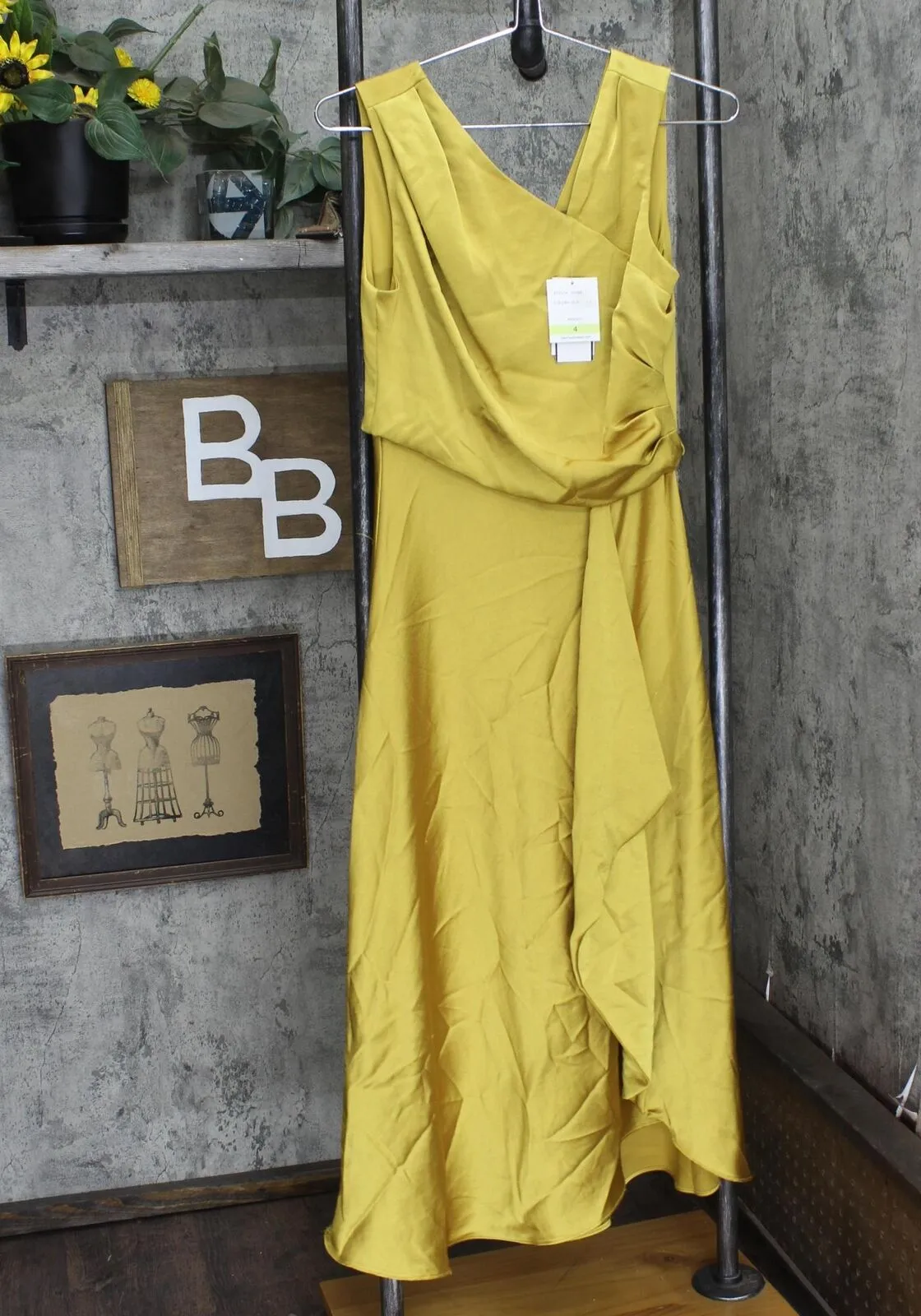 Taylor Women's Solid Satin Crepe Cocktail Midi Dress 2055M Gold Yellow 4