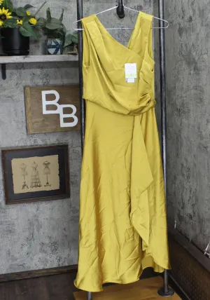 Taylor Women's Solid Satin Crepe Cocktail Midi Dress 2055M Gold Yellow 4