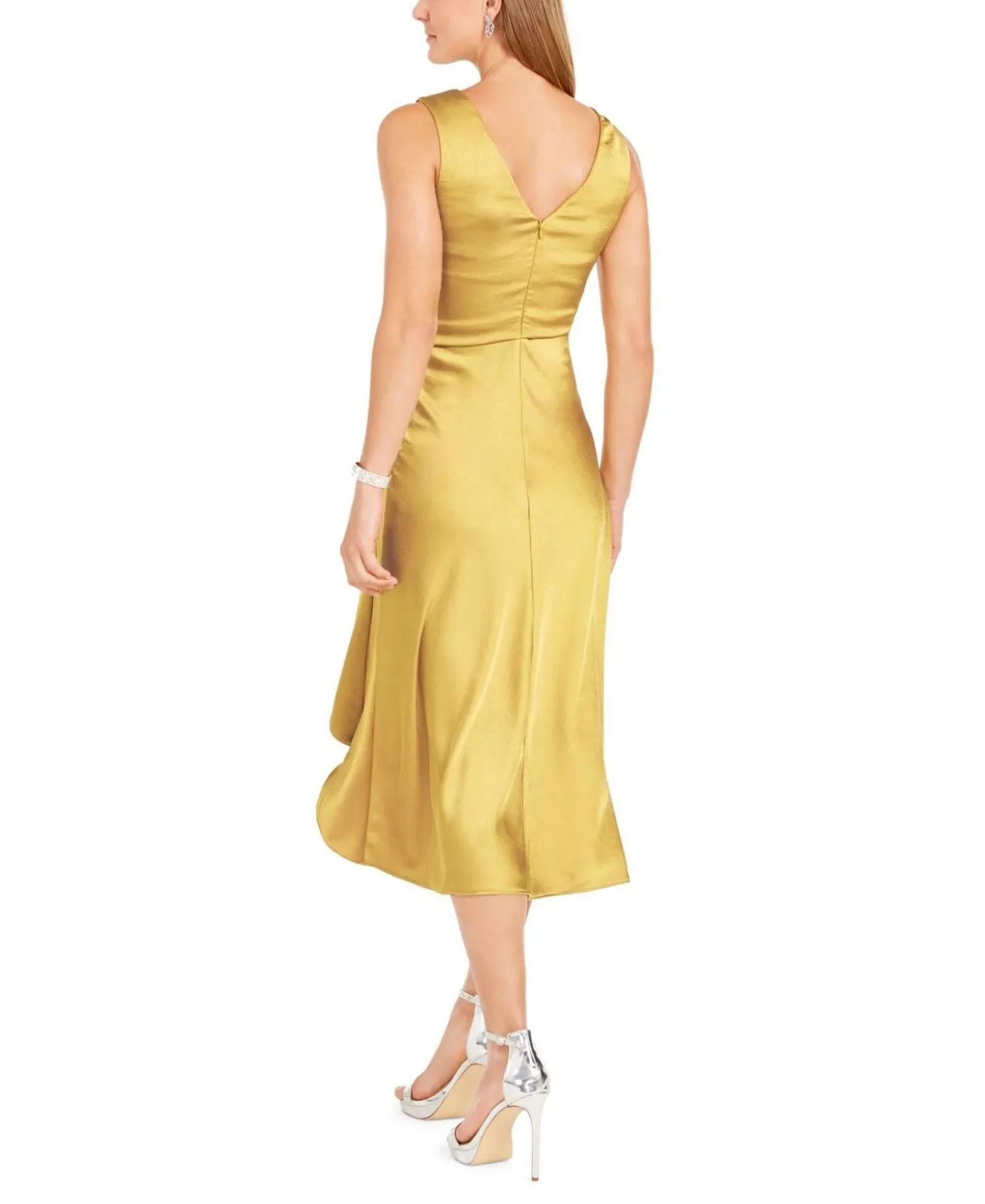 Taylor Women's Solid Satin Crepe Cocktail Midi Dress 2055M Gold Yellow 4