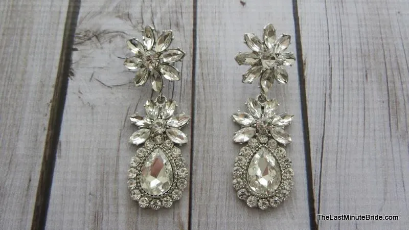 Tear Drop Dangle Earrings with Flower Accent - 932644